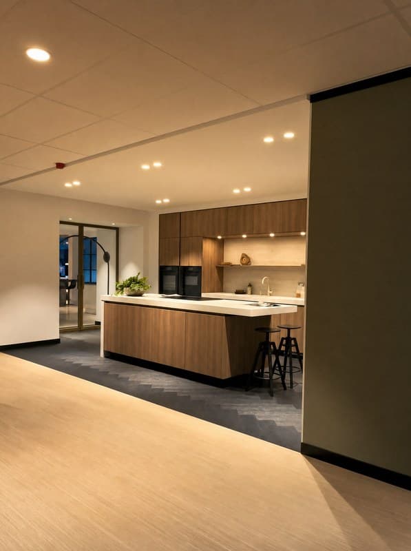 Kitchen showroom: the original photo next to the studio version